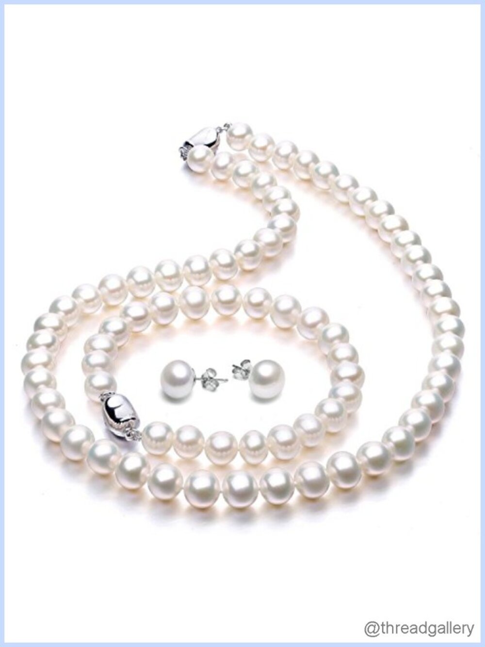 Freshwater Pearl Necklace Bracelet Stud Earrings Set 925 Sterling Silver